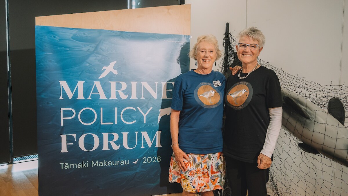 Te Henga Tūturiwhatu - dotterel minders, Lesley Gardner and friend Photo: Venessa Weston