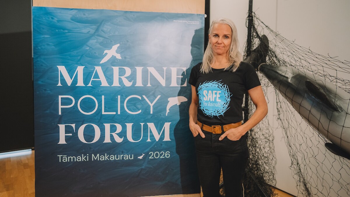 Emily Hall from Save Animals From Exploitation - SAFE, talked about fish sentience and the hidden suffering of fishes in fish factory farms Photo: Venessa Weston